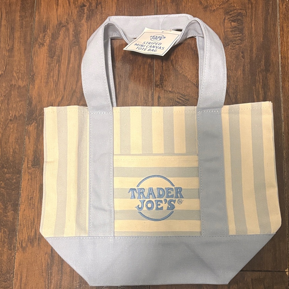 Trader Joe's NEW 2026Light Blue & Cream Striped Canvas Tote